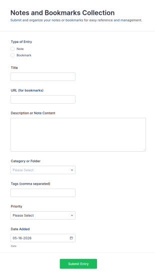Notes And Bookmarks Collection Form Template
