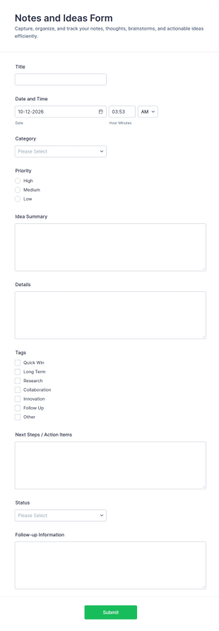 Notes And Ideas Form Template