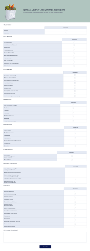 Notfall Vorrat Lebensmittel Checkliste Form Template