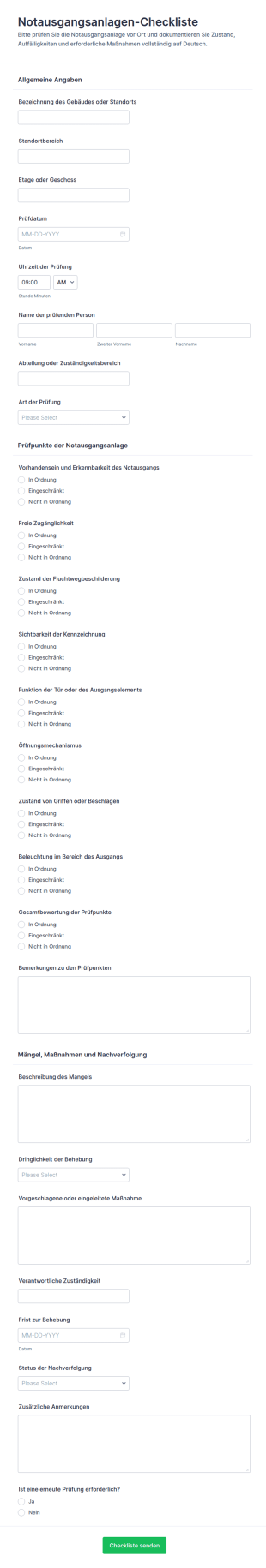 Notfallausgangs Checkliste