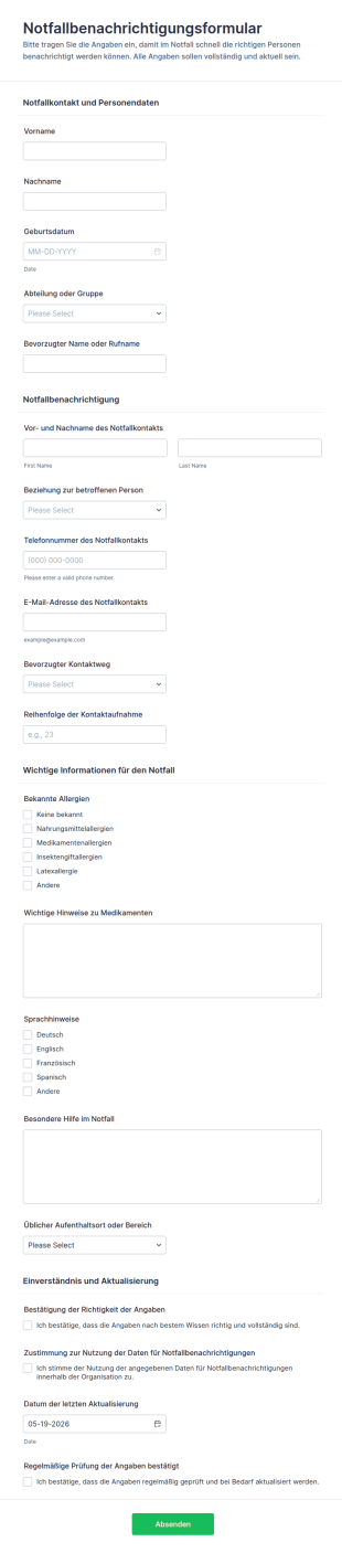 Notfallbenachrichtigungsformular