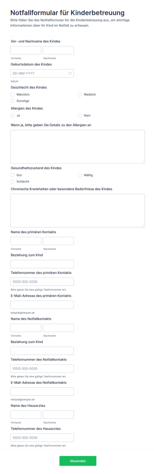 Notfallformular Für Kinderbetreuung
