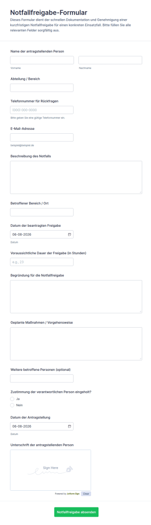 Notfallgenehmigungsformular
