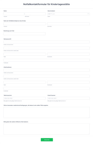 Notfallkontaktformular Für Kindertagesstätte Form Template