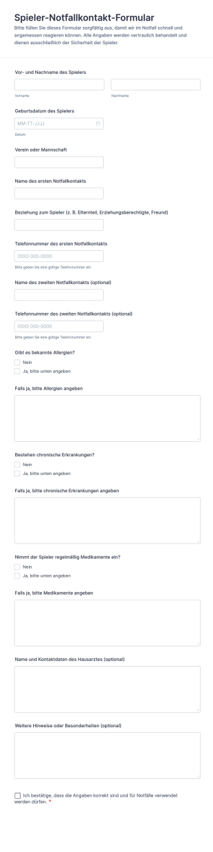 Notfallkontaktformular Für Spieler
