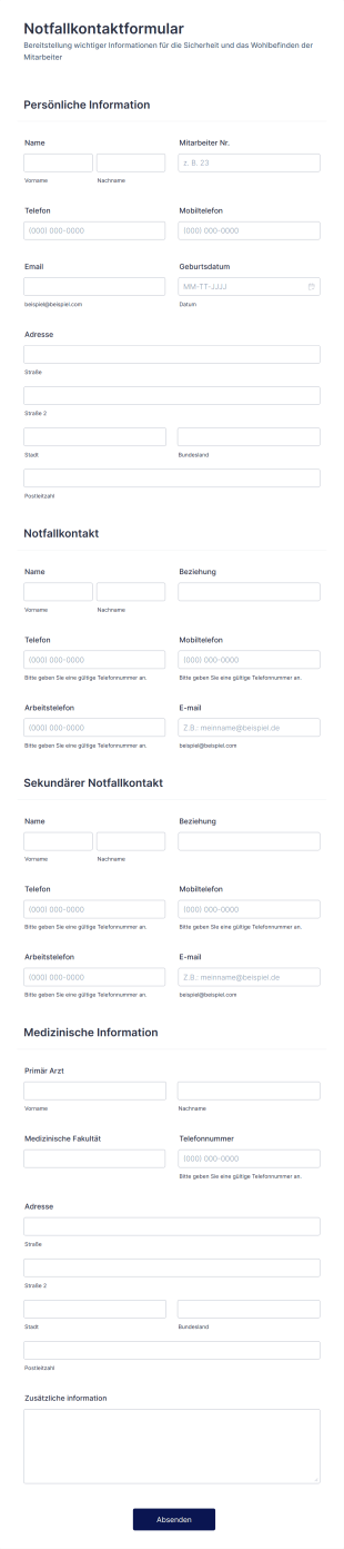 Notfallkontaktformular Form Template