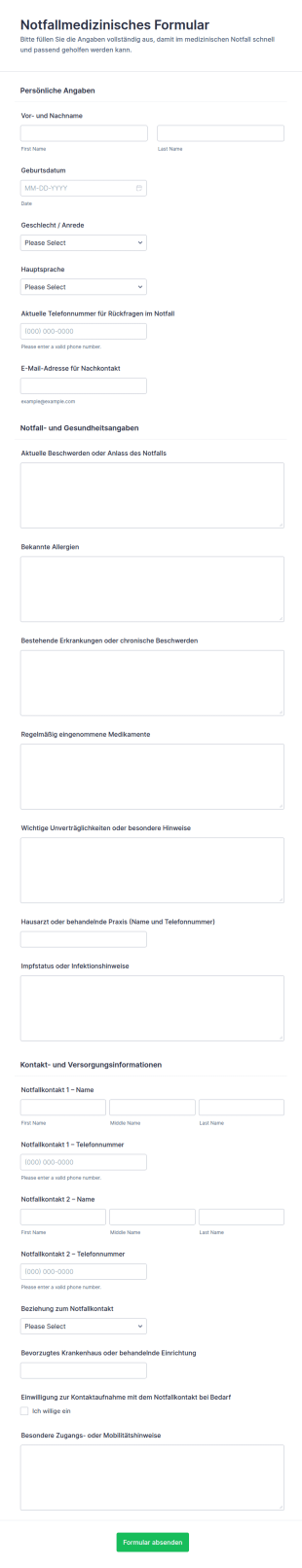 Notfallmedizinisches Formular