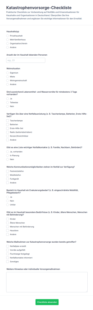 Notfallvorsorge Checkliste Formular