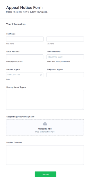 Notice Of Appeal Form Template