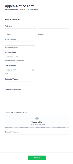 Notice Of Appeal Form Template