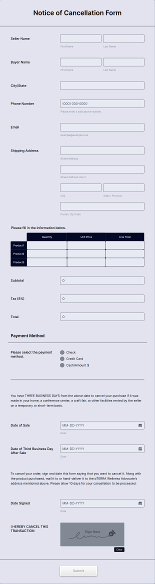 Notice Of Cancellation Form Template