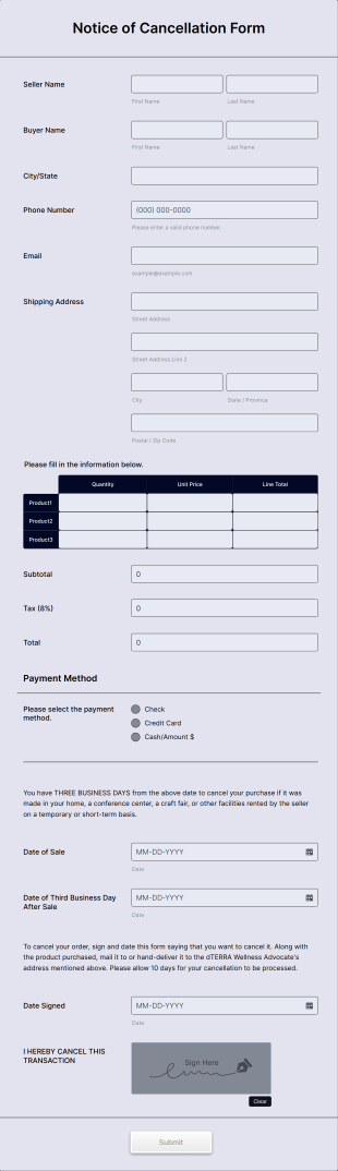 Notice Of Cancellation Form Template