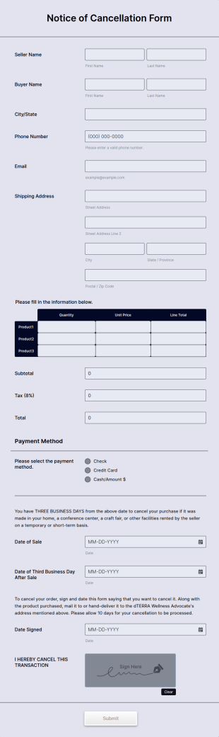 Notice Of Cancellation Form Template