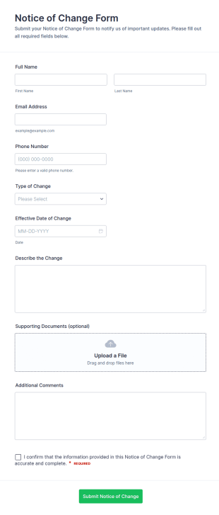 Notice Of Change (NOC) Submission Form Template