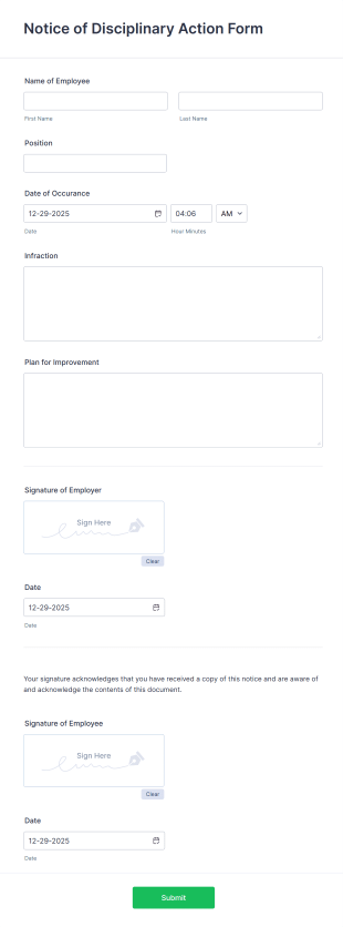 Notice Of Disciplinary Action Form Template