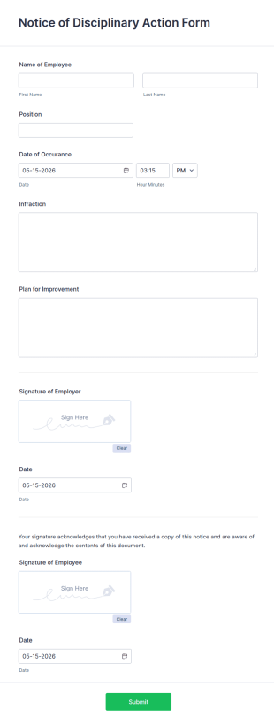 Notice Of Disciplinary Action Form Template