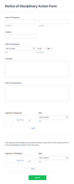 Notice Of Disciplinary Action Form Template
