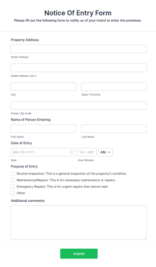 Notice Of Entry Form Template
