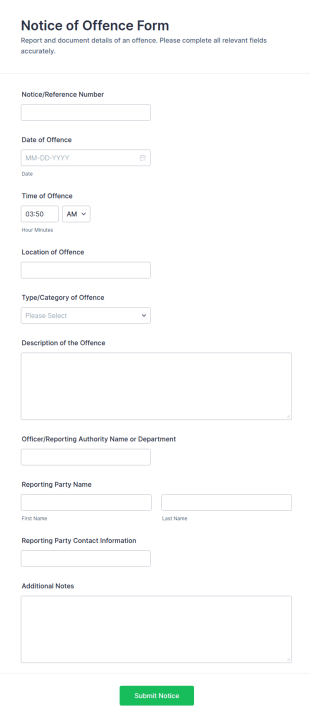 Notice Of Offence Form Template
