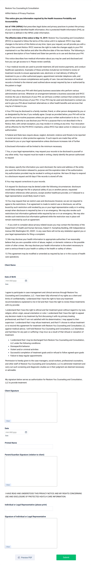 Notice Of Privacy Practices 2 Form Template