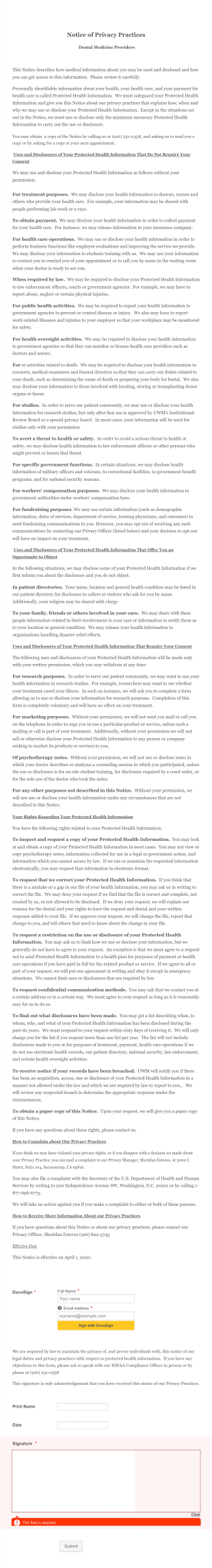 Notice Of Privacy Practices Form Template