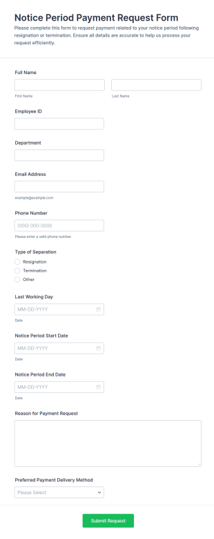 Notice Period Payment Request Form Template