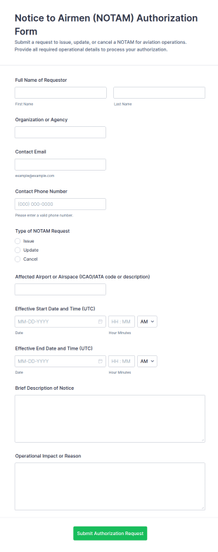 Notice To Airmen (NOTAM) Authorization Form Template