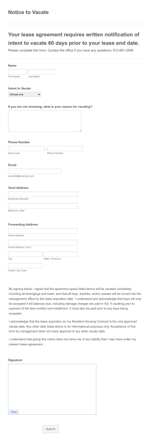 Notice To Vacate Form Template