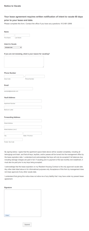 Notice To Vacate Form Template