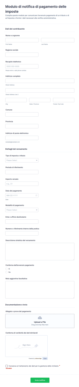 Notifica Di Pagamento Delle Imposte