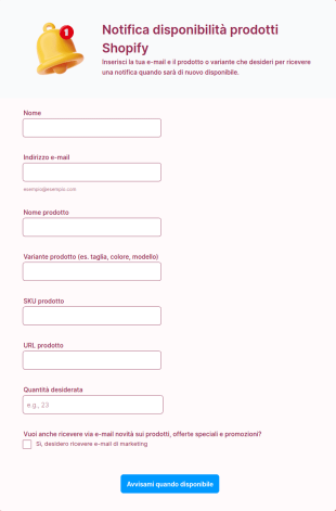 Notifica Disponibilità Prodotti Shopify