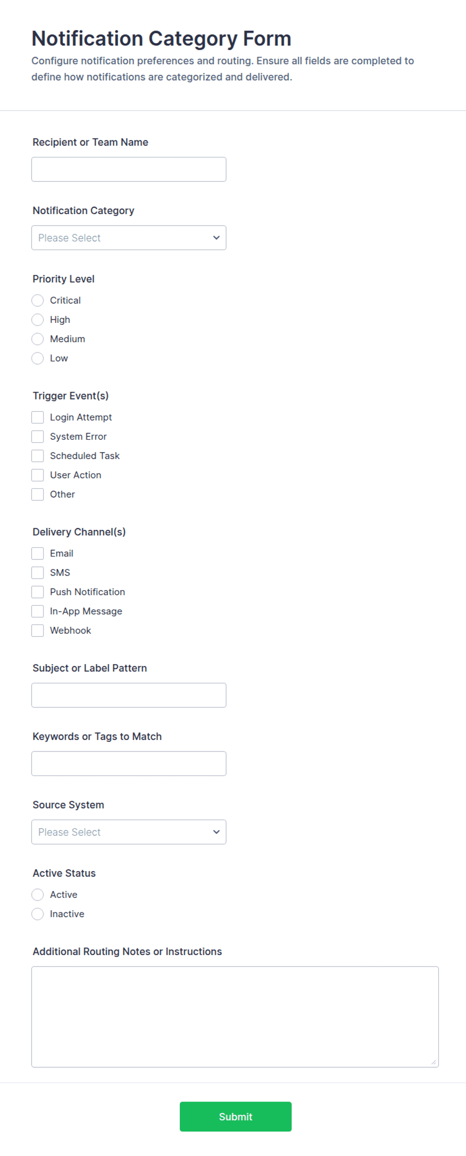 Category Form Format Notification Category Form Template | Jotform