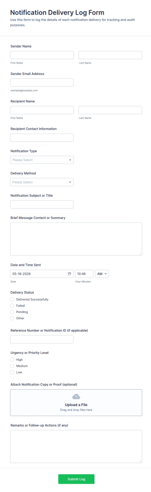 Notification Delivery Log Form Template