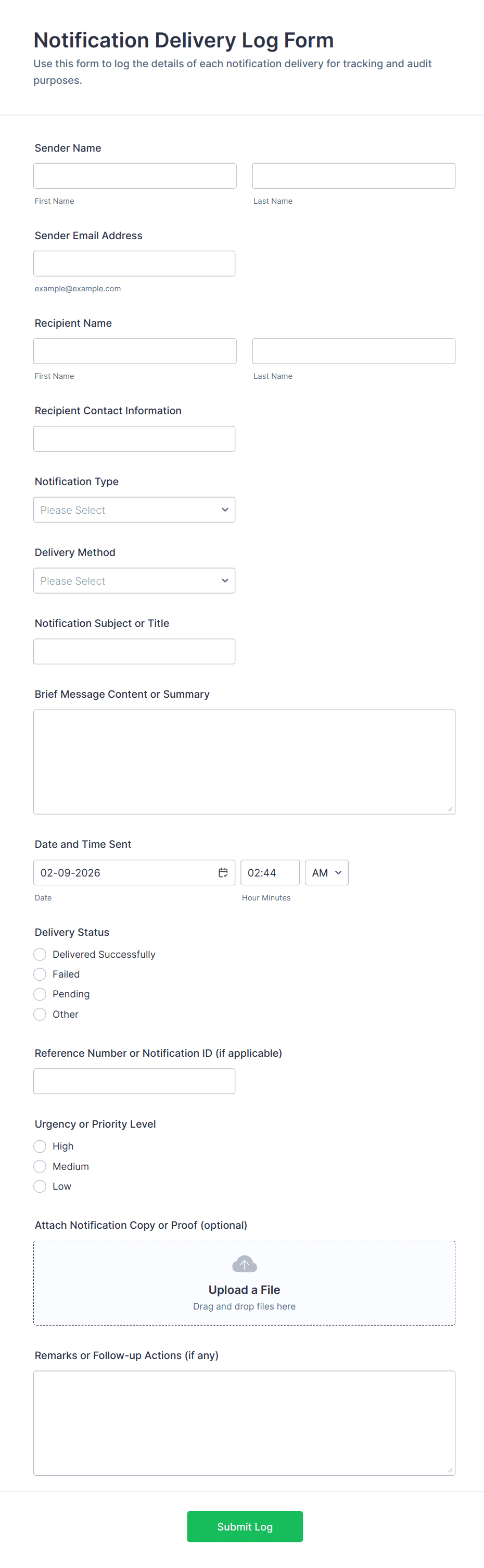 Notification Delivery Log Form Template | Jotform