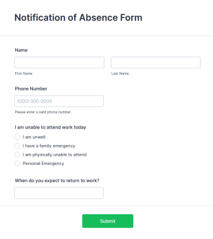 Notification Of Absence Form Template