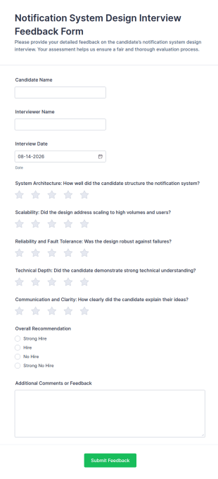 Notification System Design Interview Feedback Form Template