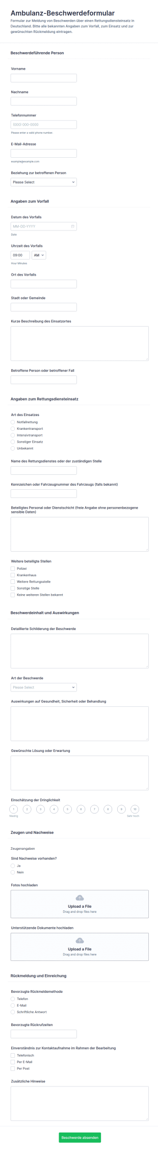 Notrufwagen Beschwerdeformular