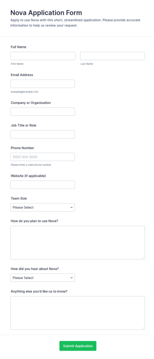 Nova Application Form Template