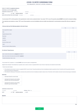 Novel Coronavirus (COVID 19) Entry Screening Form Template