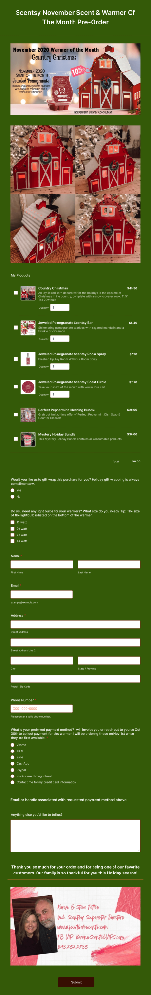 November Warmer Of The Month Pre Order Form Template
