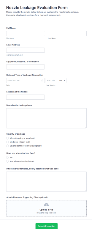 Nozzle Leakage Evaluation Form Template