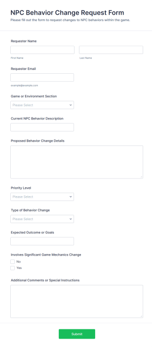 NPC Behavior Change Request Form Template