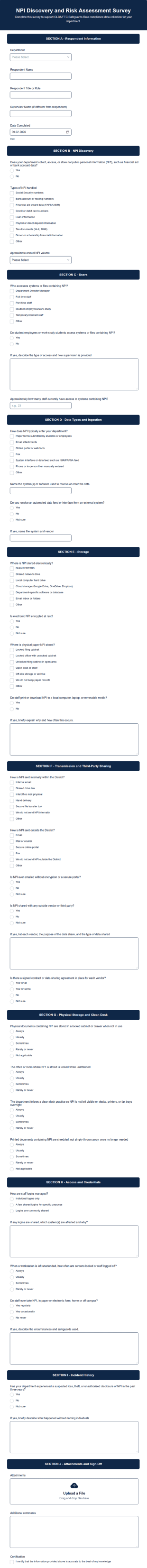 NPI Discovery And Risk Assessment Survey Form Template
