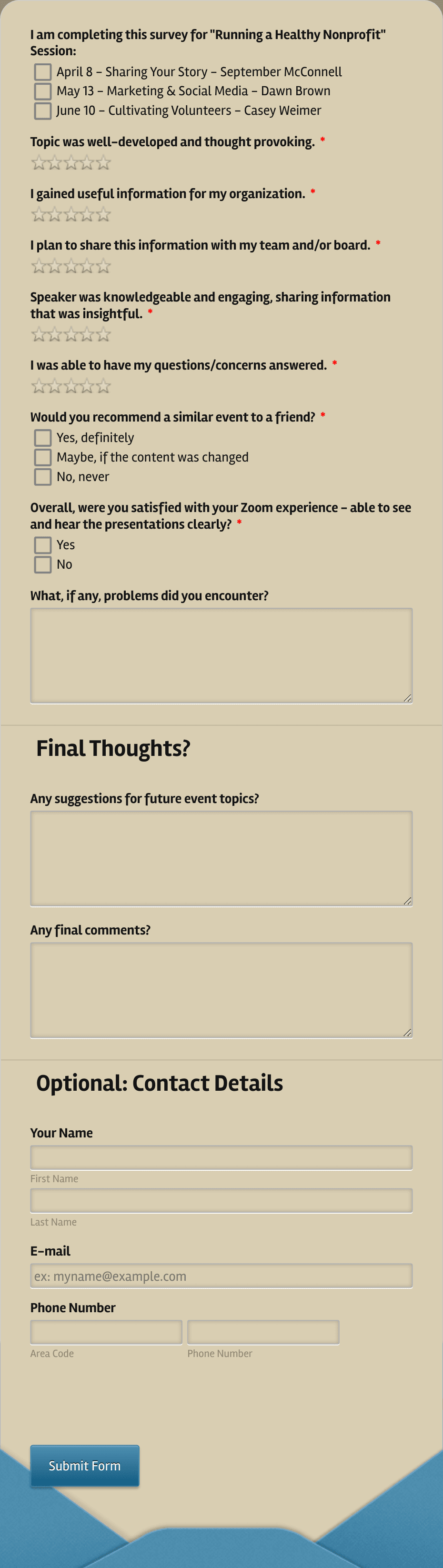 NPO Workshop Series Evaluation Survey - 1 Form Template | Jotform