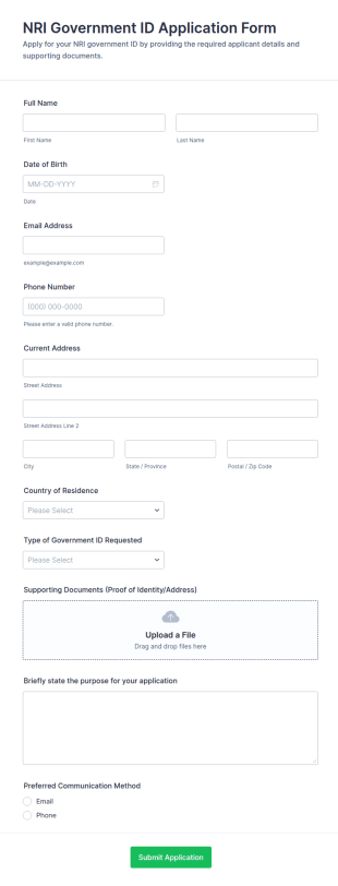 NRI Government ID Application Form Template