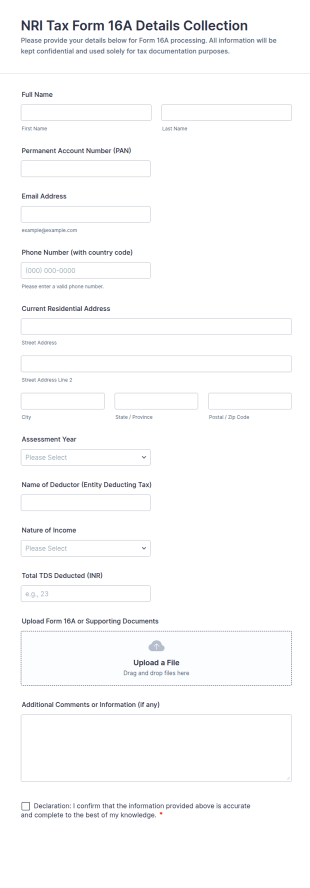 NRI Tax Form 16A Details Collection