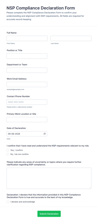 NSP Compliance Declaration Form Template