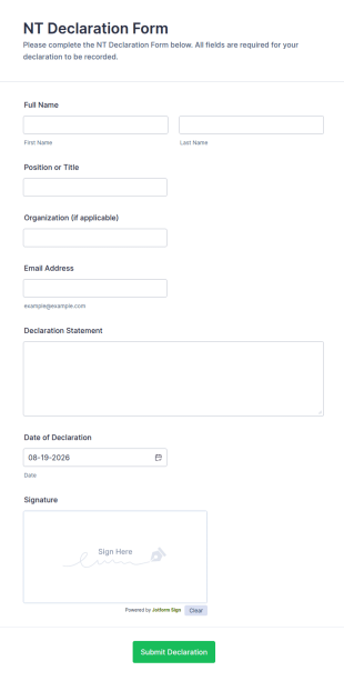 NT Declaration Form Template