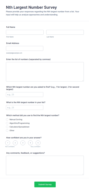 Nth Largest Number Survey Form Template