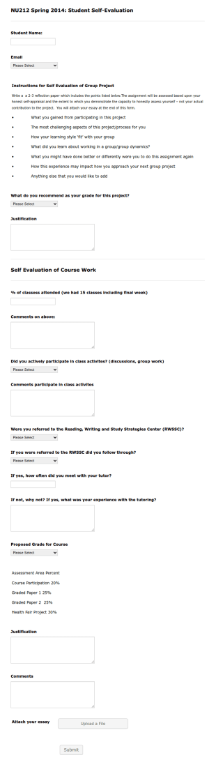 Nu212 Spring 2013 Student Self Evaluation 2 Form Template